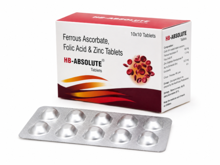 HB-ABSOLUTE Tablets (Ferrous Ascorbate, Folic Acid & Zinc) – 1 Box (100 Tablets)